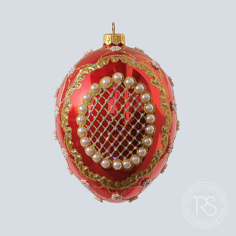 Faberge czerwone z perłami - Ręcznie malowane bombki
