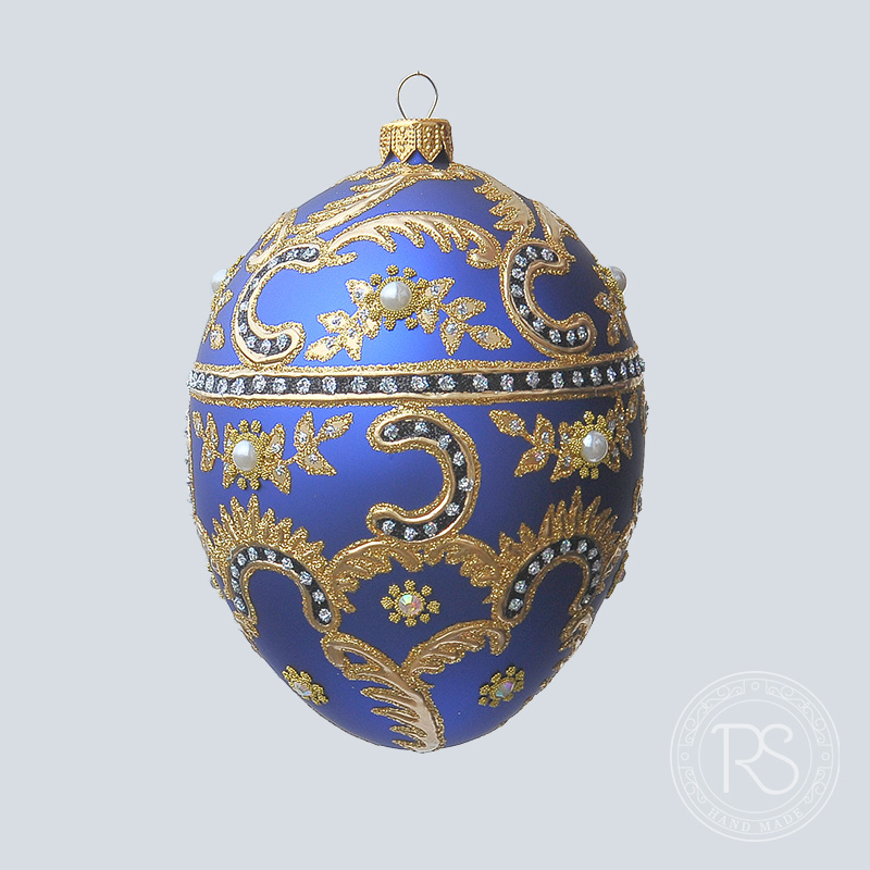Faberge niebieskie paproć - Ręcznie malowane bombki
