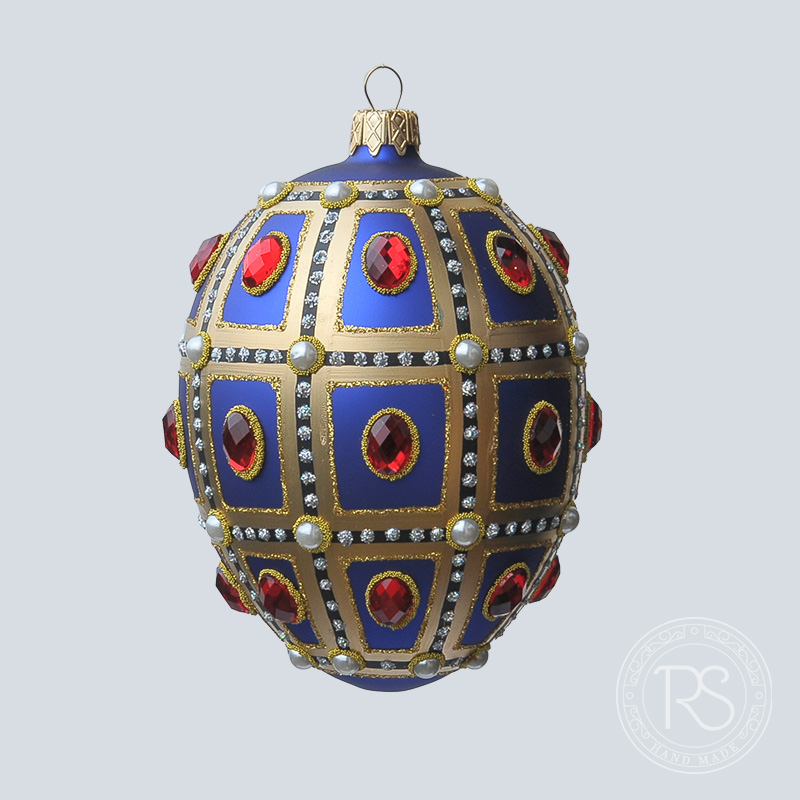 Faberge niebieskie z czerwonymi kamieniami - Ręcznie malowane bombki